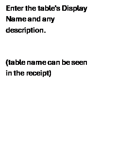 Casella di testo: Enter the table's Display Name and any description.

(table name can be seen in the receipt)

