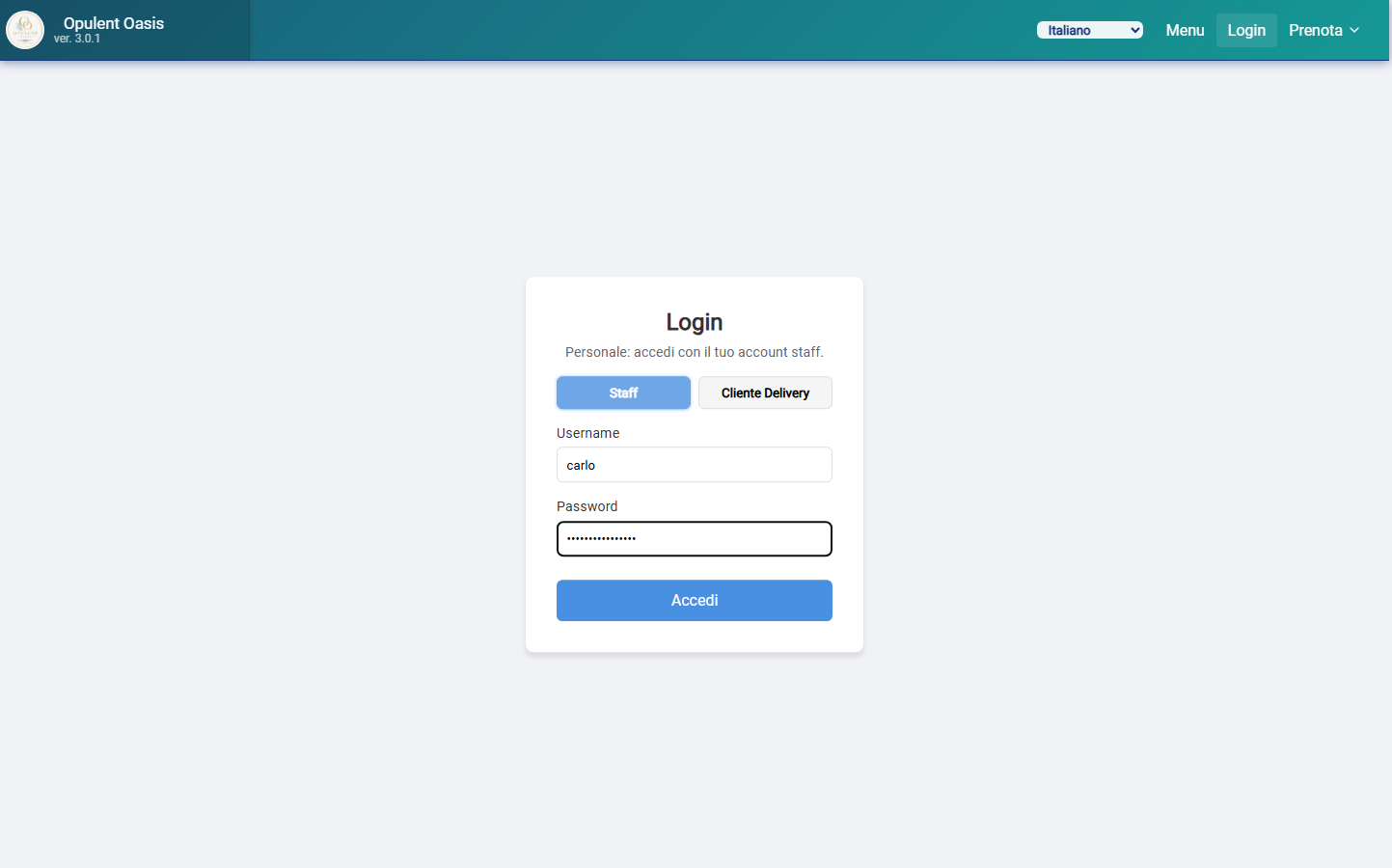 Login — tab Staff